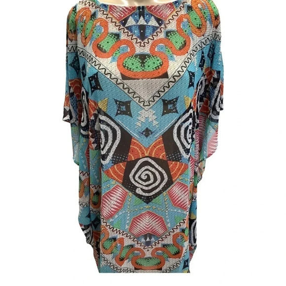 V-Neck Crystal Embellished Sheer Boho Kaftan Dress One Size Fits Most New - Picture 7 of 13